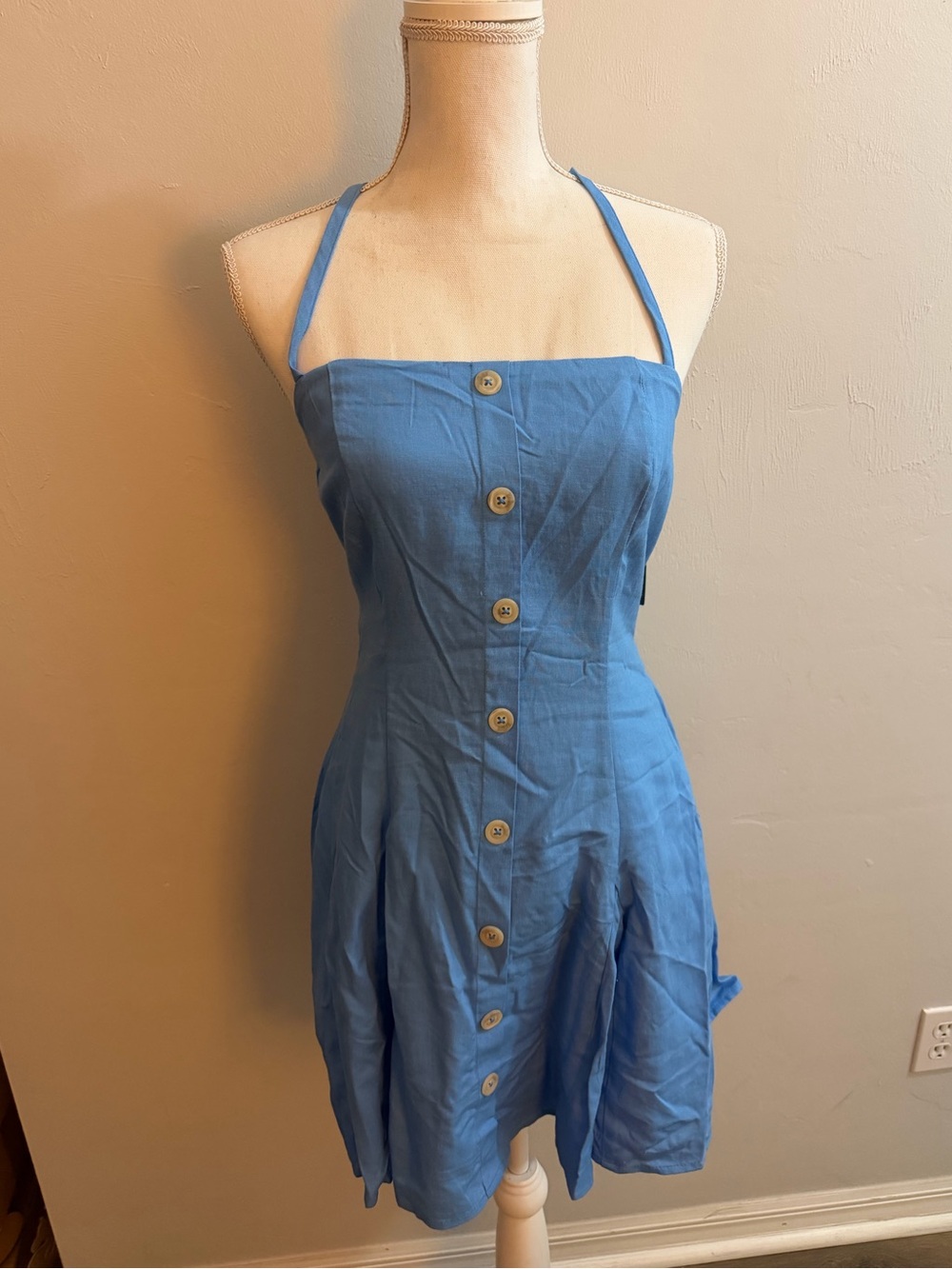 wild fable Blue Halter Button-Front Mini Dress
